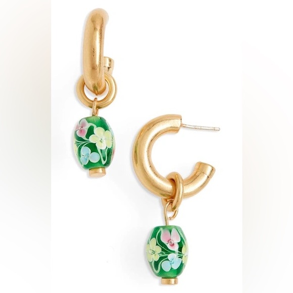 Madewell floral lampwork bead chunky hoop earrings - Picture 1 of 2